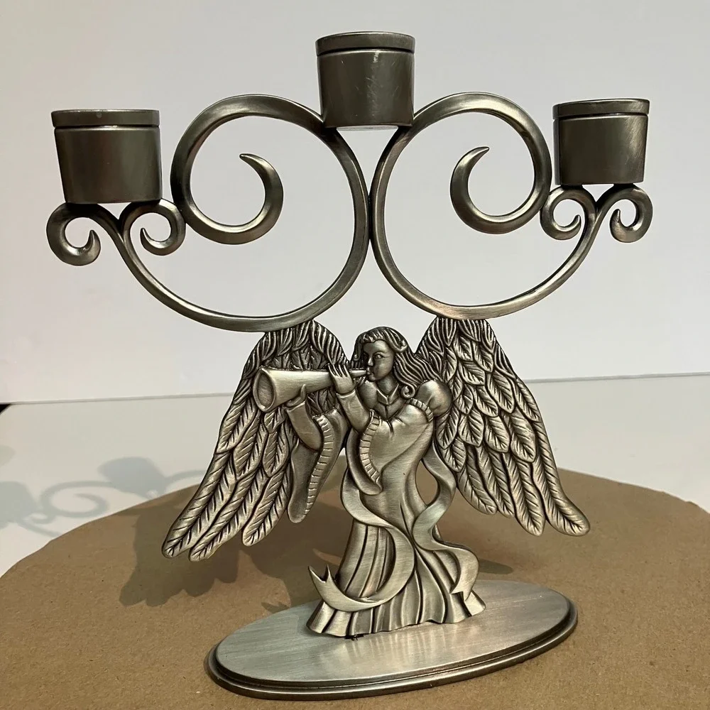 Unbranded Angel Candelabra Home Decor OS Silver Excellent 3-Cup Votive Holder